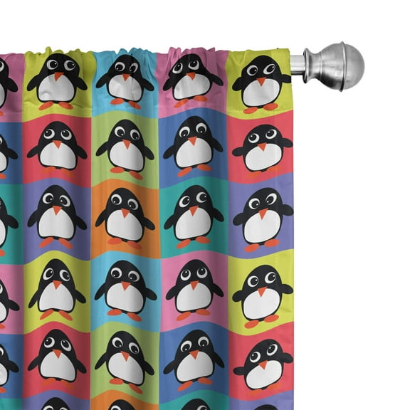 Ambesonne Penguin Curtains, Colorful Frame Animals, Pair of 28"x95", Multicolor