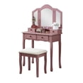 thumbnail image 6 of Pink Vanity Table and Stool Set, One PIX Makeup Vanity Table Dressing Table with Mirror, Wood Makeup Desk with 4 Drawers suitable for Bedroom, Makeup Room, 6 of 10