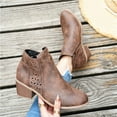 thumbnail image 4 of Women's Hollow Out Ankle Boots Chunky Mid Heel Slip On Chelsea Booties Lightweight Dress Shoes with Side Zipper Brown Size 9.5, 4 of 7