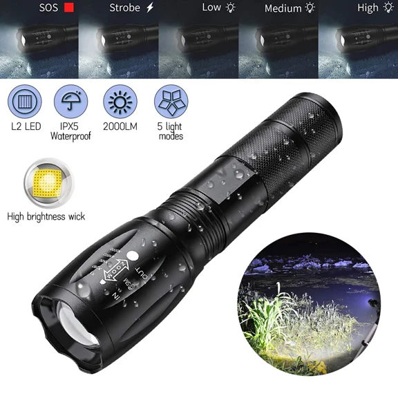 Super Bright Flashlight Torch Led Lamp Tactical Military 5 Mode Zoom 2000 Lumen