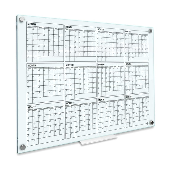 Yearly 34"x46" Glass Whiteboard Calendar Planner White Board 12 Month Dry Erase Calendar for Wall Glass Calendar Whiteboard Large Wall Calendar 2024