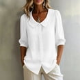 thumbnail image 6 of yardsong Peter Pan Collar Blouses for Women 3/4 Puff Sleeve Button Down Solid Color Shirts Comfy Summer Casual Dressy Cotton Tops 2026 White,L, 6 of 9