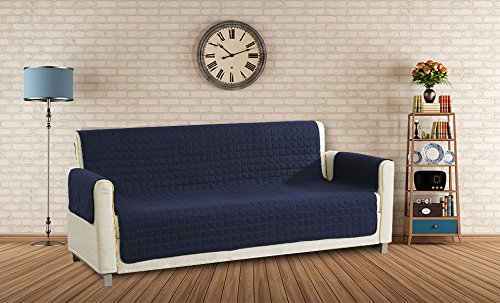 Loveseat: Navy Blue Quick Fit Pets Sofa Slipcover for Couch Recliner Kids The Original Reversible Water Resistant Furniture Cover for Dogs Loveseat or Chair