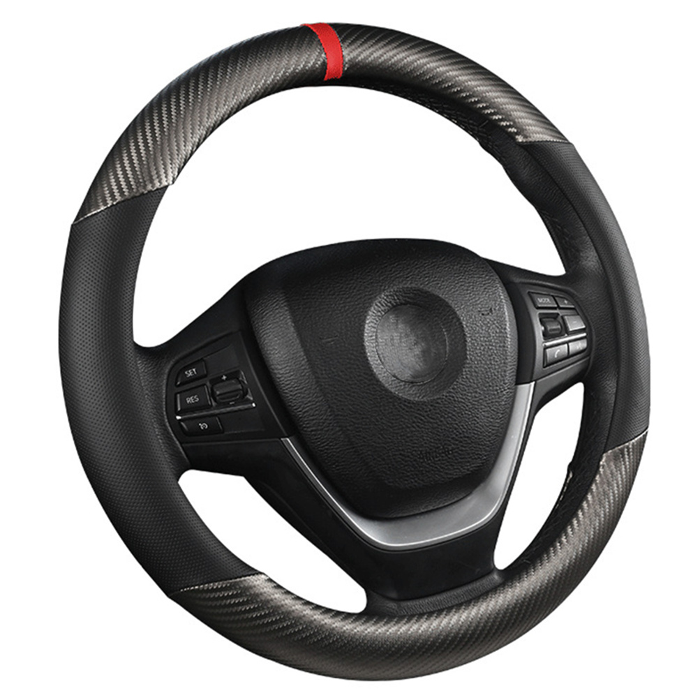 XUKEY Carbon Fiber Leather Steering Wheel Cover, Black photo 2