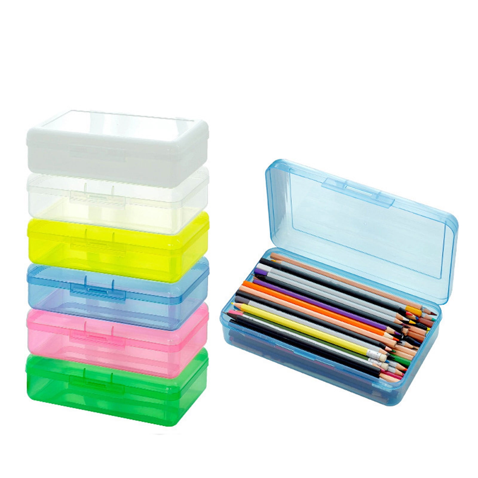Clear Double Deck Pencil Box Plastic School Office College Organizer Box 2  Pack