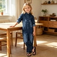 thumbnail image 6 of Tfken Girls Denim Jumpsuit Long Sleeve Fall Comfy Casual Bodysuit Button Daily Wear Soft Kids Classic Clothes Size 4-5 Years Blue, 6 of 6