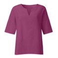thumbnail image 2 of Red Womens Tops Summer Women's 7 Quarter Sleeve V Neck Solid Color Loose Top T Shirt Casual Shirt Going Out Tops for Women, 2 of 5