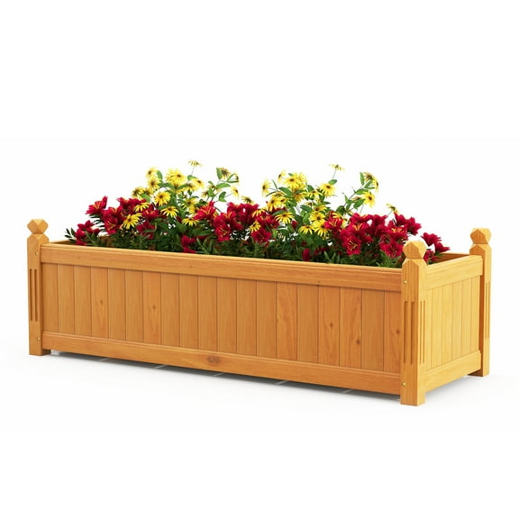 Patiojoy Raised Garden Bed Elevated Planter Box with Drainage Gaps Outdoor Wood Planter Container