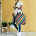thumbnail image 4 of FORMRS Womens Canvas Tote Bag with Zipper Inner Pocket Shoulder Handbag, Retro Stripes, 4 of 7