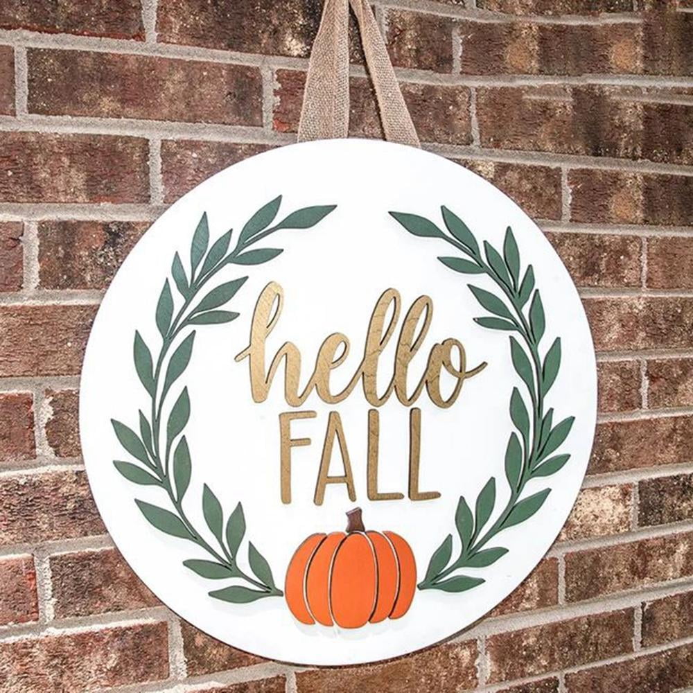 Hello Fall Front Door Hanger Fall Modern Wall Wreath Pumpkin Buffalo Check 