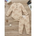 thumbnail image 2 of xiaxaixu 2Pcs Baby Outfits, Rainbow Print Ribbed Long Sleeves Romper + Pants, 2 of 9