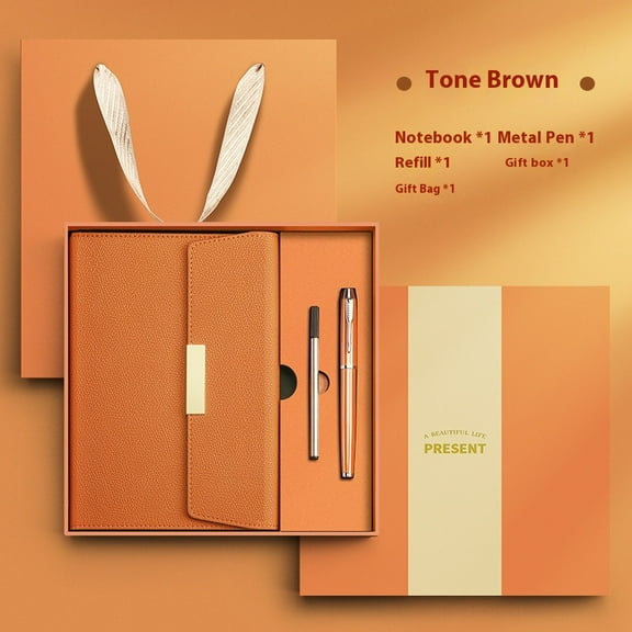 Orange A5 Refillable Notebook Planner Cover, Small Leather Organizer Empty with Magnetic Buckle