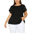 thumbnail image 1 of Agnes Orinda Women's Plus Size Tops Lace Panel Short Sleeves Spring Summer Solid Work Blouses 1X Black, 1 of 7