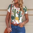 thumbnail image 4 of KLL Women 's Crew Neck Bodysuit Jumpsuits Summer Cactus With Blooming Print Short onesies Stretch T Shirts, 4 of 5