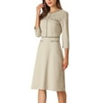 thumbnail image 4 of INSPIRE CHIC Women's A-Line Dress Contrast Color Wear-to-Work Tweed Trim Dresses L Grey Beige, 4 of 5