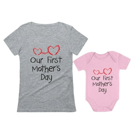 

Our First Mother s Day Outfit For Mom & Baby Matching Set Bodysuit & Women Shirt Mom Pink Small / Baby Pink 12M (6-12M)