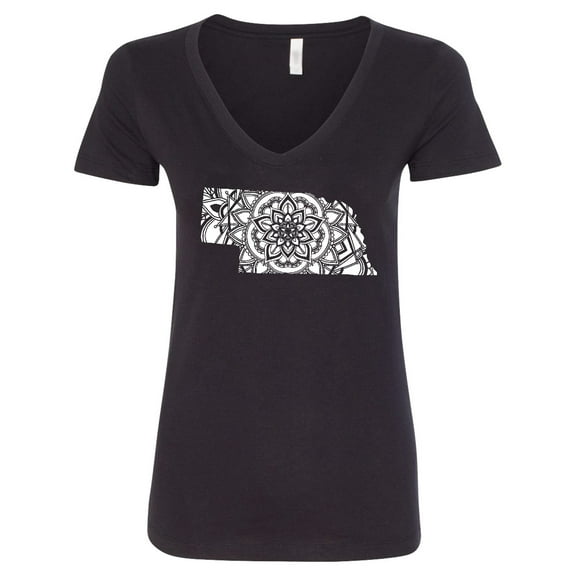 Inktastic Nebraska Silhouette Mandala Women's V-Neck T-Shirt