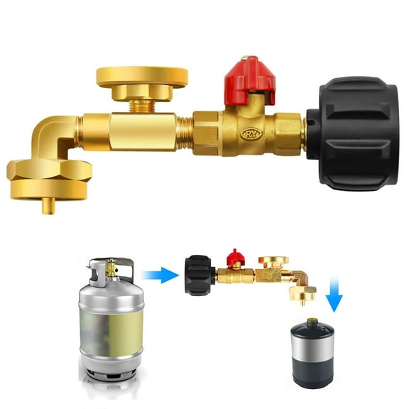Upgraded Propane Refill Adapter with Valve and Gauge, Fill 1 lb Bottles from 20 lb Tank, 90-Degree Elbow Design, Easy to Use, Solid Brass