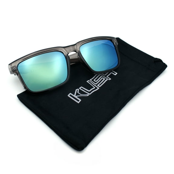 Premium Kush Polarized Rectangle Sport Horn Rim Sunglasses Slate - Yellow Mirror