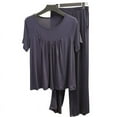 thumbnail image 2 of Homgro Women's Soft Plus Size Pajama Set Cotton Short Sleeve Pant Pj Set Fall Lightweight Summer Spring Lounge Set Navy 4X-Large, 2 of 4
