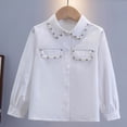 thumbnail image 5 of Fancifize Long Sleeve Shirts for Girls Collared Button Up School Uniform Blouses Kids Casual Solid Color Tops, 5 of 6