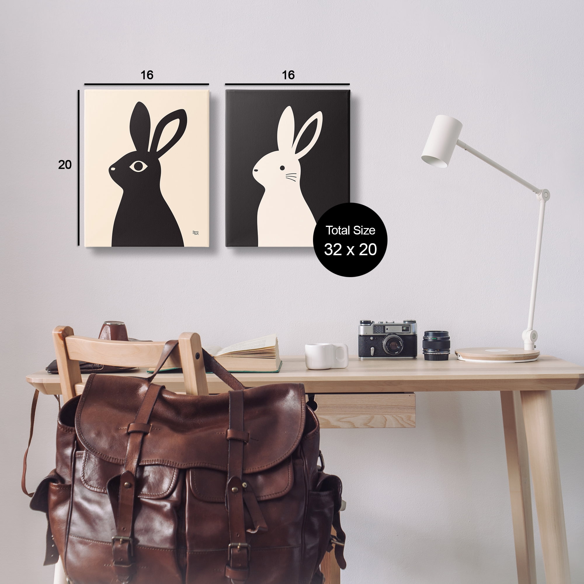 Stupell Industries Cream & Black Rabbits Animals Painting Wrapped Canvas Art Print Wall Art, 16 x 20, Set of 2