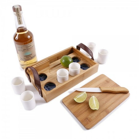 Eco-Friendly Bamboo Tequila Tasting Set with Cutting Board & Ceramic