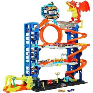 Hot Wheels City Toy Car Track Set Ultimate Garage with 2 Die-Cast Toy Cars & Car-Eating Dragon, Stores 50  Vehicles, 4 Levels Exclusive