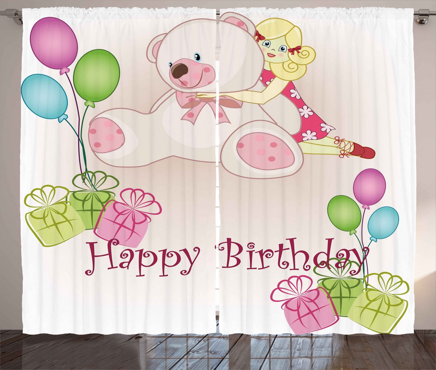 Birthday Decorations for Kids Curtains 2 Panels Set, Baby Girl Birthday