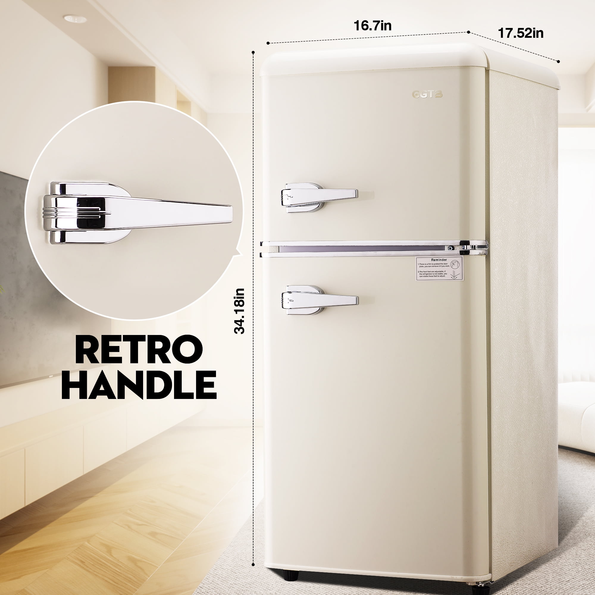 GGTB 3.0 Cu. Ft. Retro Mini Fridge with Freezer, Cream 2-Door Compact Refrigerator for Bedroom, Dorm & Office, Adjustable Temperature, Quiet Operation, Vintage Style Small Fridge