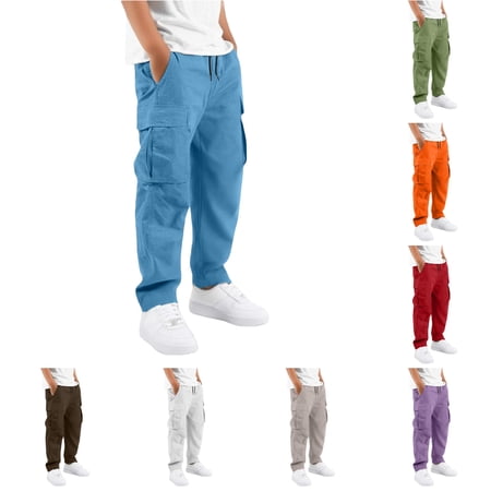 XINXIAOO Unisex Girls Boys Cargo Pants Relaxed Fit Jogger Pants for Girls Stretch Elastic Waist Sky Blue Cargo with Pockets Outfits for Girls 9-10 Years