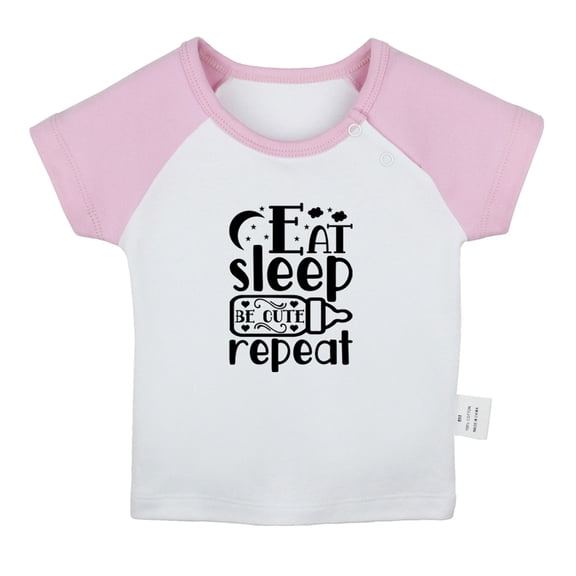 Eat Sleep Cute Repeat Funny T shirt For Baby, Newborn Babies T-shirts, Infant Tops, 0-24M Kids Graphic Tees Clothing (Short Pink Raglan T-shirt, 18-24 Months)