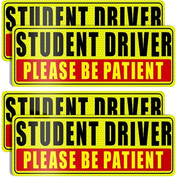 Emlimny 4 Pcs Student Driver Magnet Signs -Removable Reusable Movable New Driver, Teen Learner Car Magnets for Teens & Parents, Be Patient Safety Warning Reflective Decals