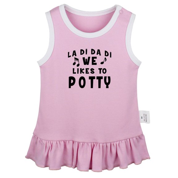 We Likes To Potty Funny Dresses For Baby, Newborn Babies Skirts, Infant Princess Dress, 0-24M Kids Graphic Clothes (Pink Sleeveless Dresses, 12-18 Months)
