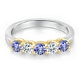 thumbnail image 3 of Gem Stone King 10K Two Tone Gold Blue Tanzanite and White Topaz Wedding-Bands Ring for Women | 0.97 Cttw | Round 3.5MM | Gemstone December Birthstone | Size 8, 3 of 6