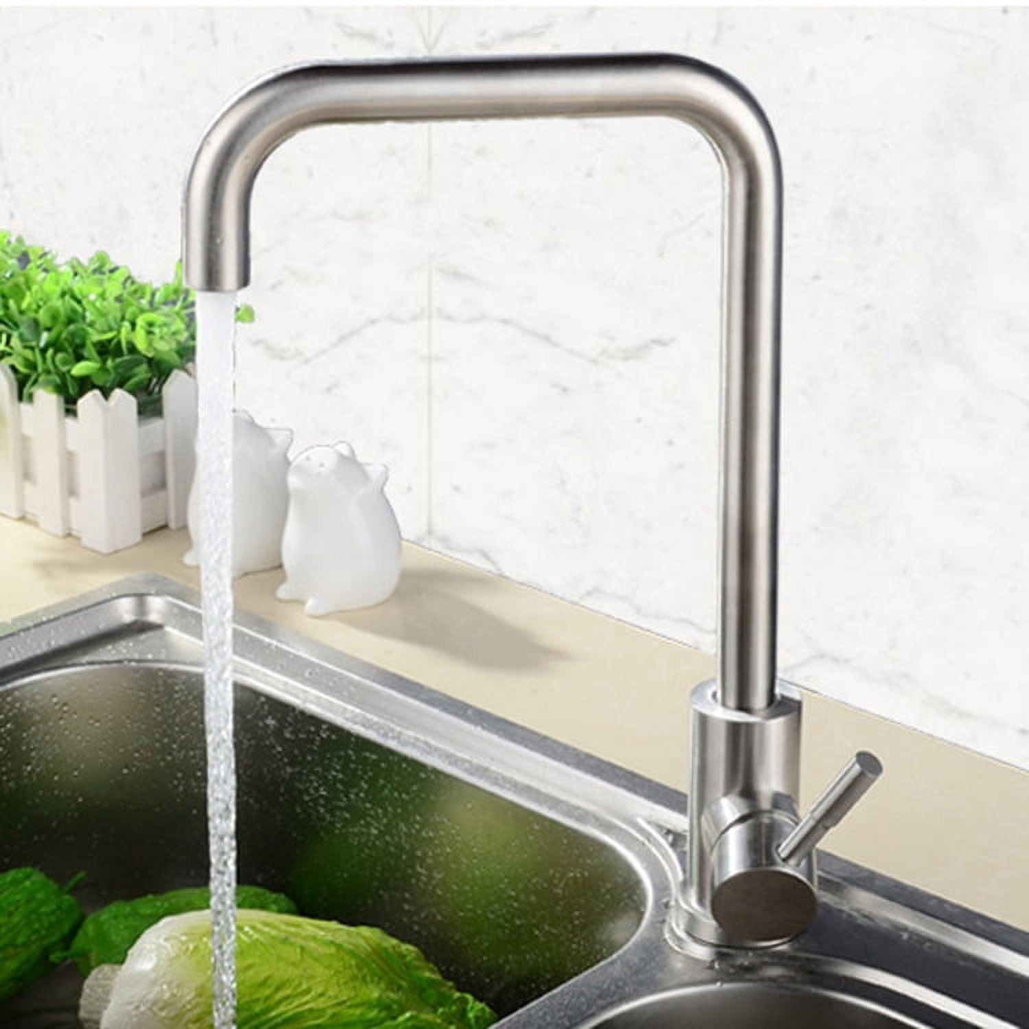 Kitchen Sink Faucet Stainless Steel Brushed Nickel Mix Hot & Cold Water Taper Single Handle Suit for 1 Hole