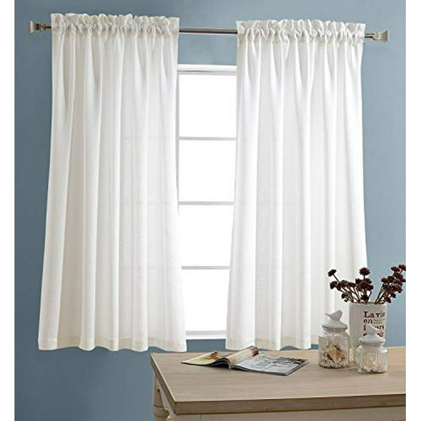 Jinchan White Kitchen Curtains Semi, 45 Inch Tier Curtains