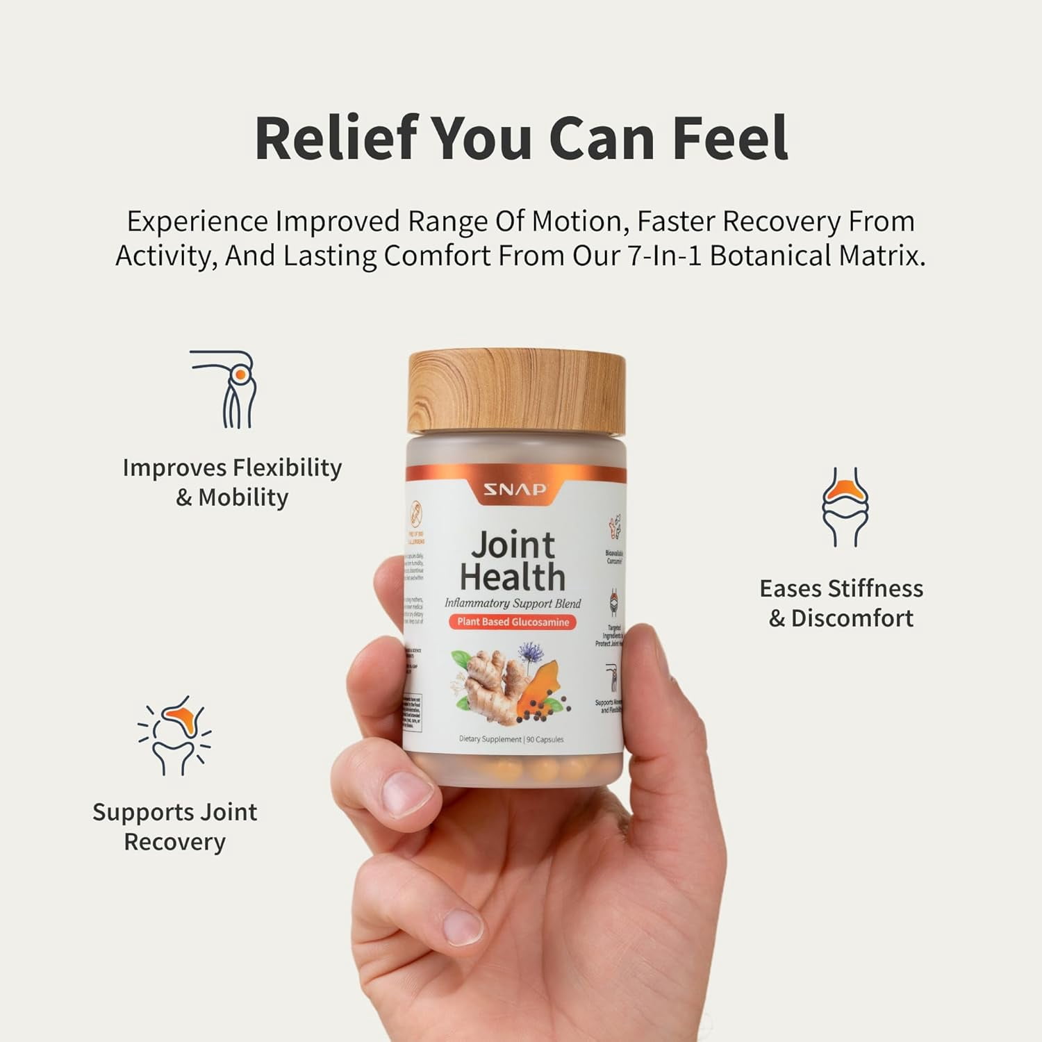 Snap Supplements Joint Health Support, Plant Based Glucosamine & MSM, Movement, Flexibility and Strength - 90 Capsules