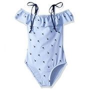 Splendid Girls' Ruffle One Piece Swimsuit, Blue, Size 8