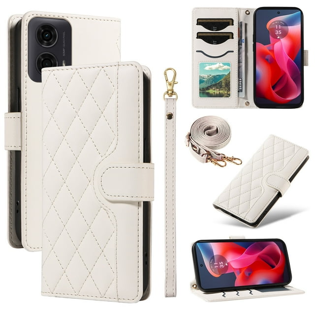 Motorola MOTO E14 Phone Case , Wallet Flip Cover Adjustable Crossbody Lanyard Magnetic Card Slots