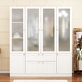 thumbnail image 2 of Wiawg 4 Door Wardrobe Armoire Closet with Frosted Glass Doors , Bedroom Armoire with Hanging Rods & 2 Drawers, Clothes Wardrobe,19.7”D x 63”W x 70.9”H, 2 of 9