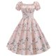 thumbnail image 1 of Vestido largo hasta la rodilla con cuello cuadrado y manga corta con estampado informal a la moda para mujer Pompotops ghjkhdj18537, 1 of 9