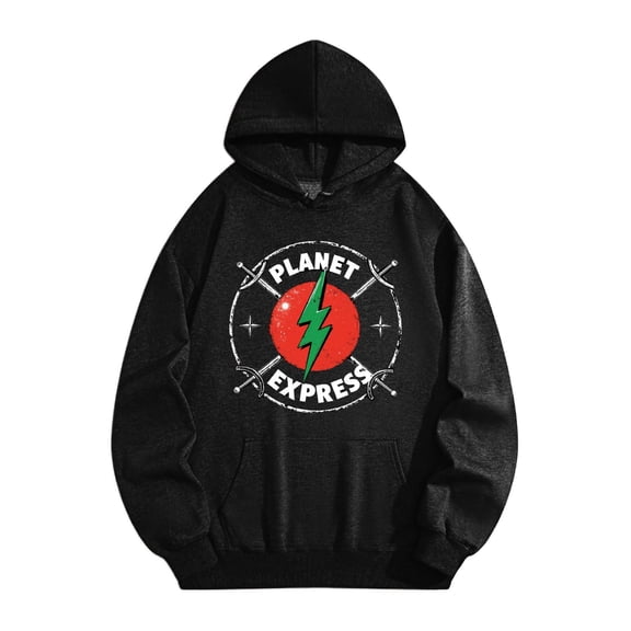 Men's Pocket Graphic Hooded Pullover, Planet Express Logo with Green Bolt, Sizes S-2XL