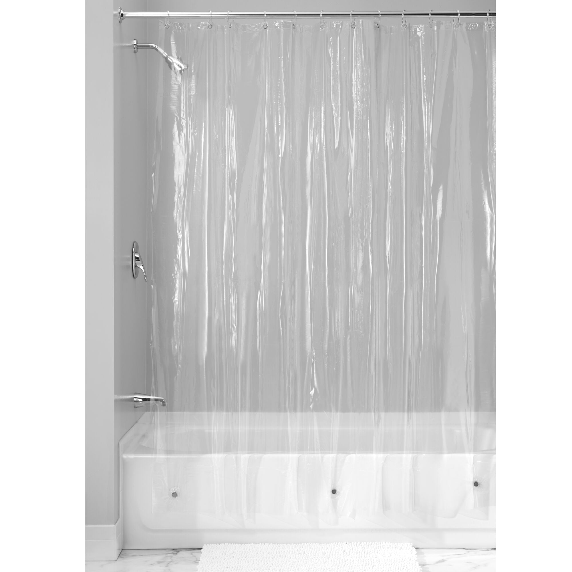 iDesign Vinyl Shower Curtain Liner with 12 Grommets and Weighted Magnets - 72" x 96" - Clear