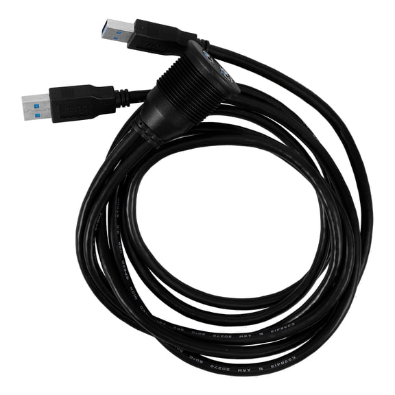 DRAFIDEEP USB 3.0 Black 1 Meter Automotive Dual Port Panel Mount Extension Cable