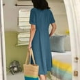 thumbnail image 4 of Summer Dress Saving! Dresses for Women Plus Size Casual V-Neck Solid Short Sleeve Button Pocket Cotton Linen Dress Sky Blue XL, 4 of 5