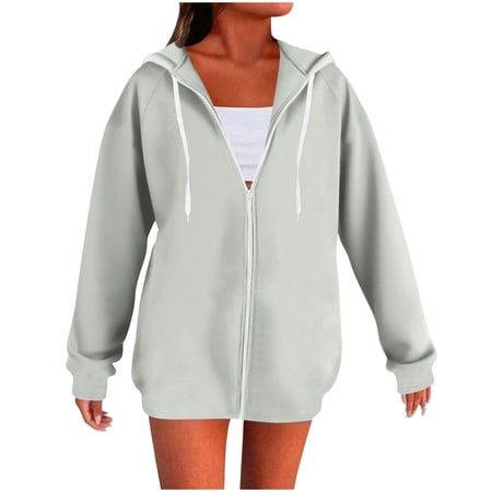 SAFUNY Women's Hooded Zip Up Casual Hoodie Jacket Soft Fabric Comfortable for Daily Wear Weekend Trips All Seasons Gray S