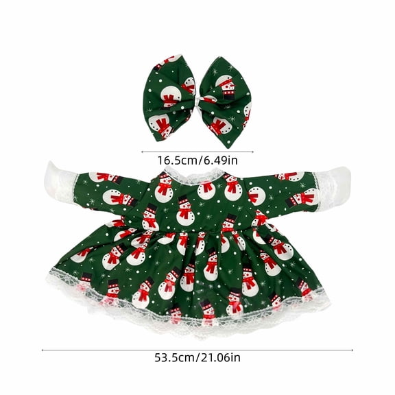 Christmas Snowman Printed Porch Goose Costume Set With Bow Headband And Dress