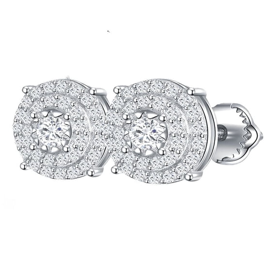 KIJ 0.43 Carat Round Moissanite Stud Earrings, Hypoallergenic 14K White Gold Plated 925 Sterling Silver VVS1 Simulated Diamond GRA Certified for Men Women