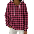 thumbnail image 2 of Women's Fashion Casual Plaid Print Pullover Long-Sleeve Hooded Sweatshirt, Trendy Fall Winter Fashion with Soft Fabric and Comfortable Fit for Casual Outings,Hot Pink,2XL, 2 of 6